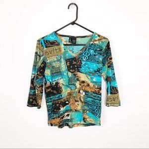 Yashi Colorful Mixed Print Long Sleeve Blouse